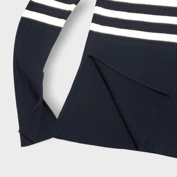 Everlane The Brenton Ribbed Crewneck Sweater Navy Blue White Stripe Sz Large - Picture 9 of 13